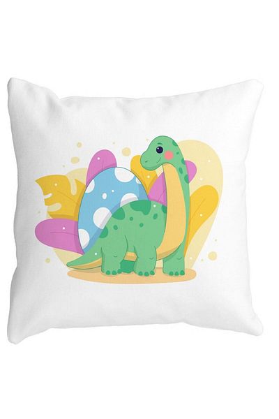 BEKZ Square Decorative Pillow Dinosaur Yellow Green, 40x40 cm, White, Matte, Removable Cover, Bellows