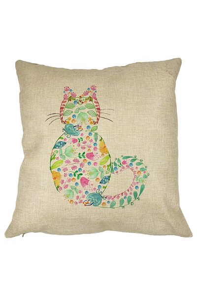BEKZ Față de pernă cu pisică și flori, multicoloră, 40x40 cm