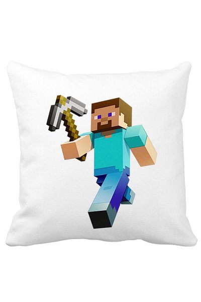 BEKZ Minecraft Mining Steve Square Pillowcase, 40x40 Cm, White, Matte