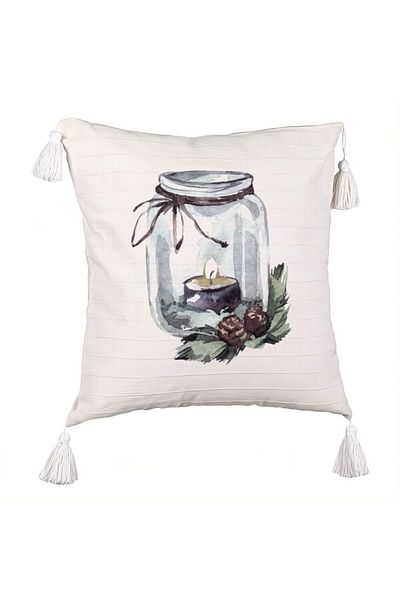 BEKZ Christmas themed fringed pillowcase, 13, 45x45 cm, Ecru, With zipper
