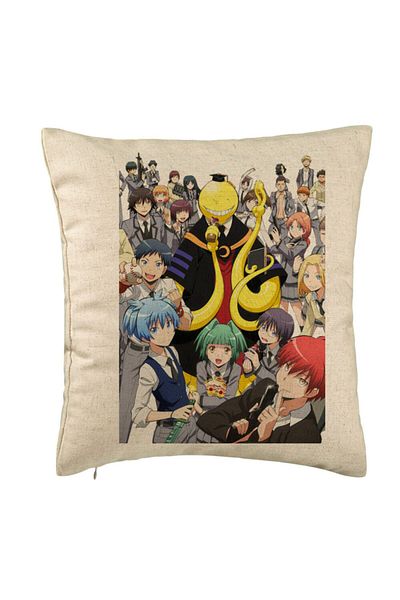 BEKZ Perna Decorativa cu Assasination Classroom, 40x40 cm, Bej, Husa Detasabila, Burduf