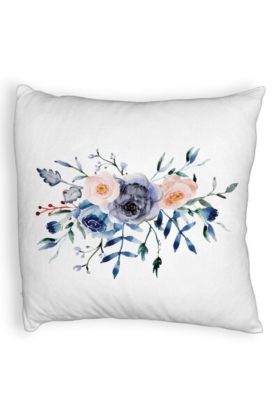 BEKZ Perna Decorativa Fluffy, Model Florale Albastre, 40x40 cm, Alba, Husa De...