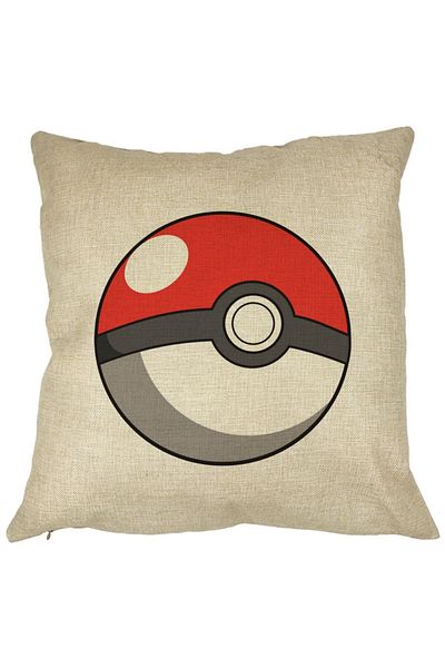 BEKZ Perna Decorativa Patrata copii Pokeball, 40x40 cm, Husa Detasabila, Burduf