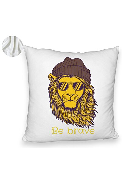 BEKZ Perna Decorativa Fluffy, Model Be Brave, 40x40 cm, Alba, Husa Detasabila, Burduf