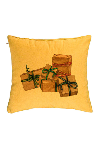 BEKZ Față de pernă cu tematică de Crăciun, cadouri, 40x40 cm, galbenă