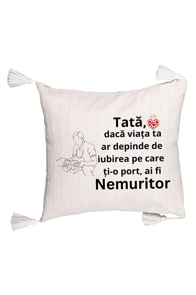 BEKZ Decorative Pillow with Fringes, Model for Tata 8, 45x45 cm, Ecru, With zipper