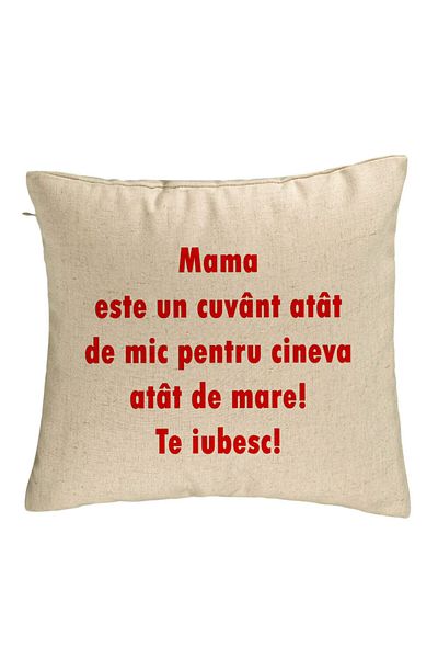 BEKZ Față de pernă, model pentru mama te iubesc, 40x40 cm, bej