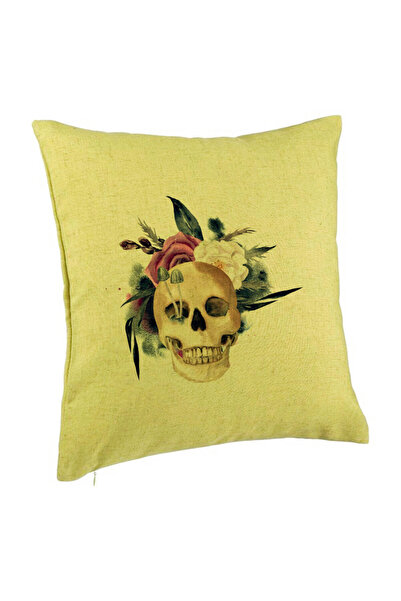 BEKZ Față de pernă cu motiv de craniu și flori de Halloween, 40x40 cm, verde