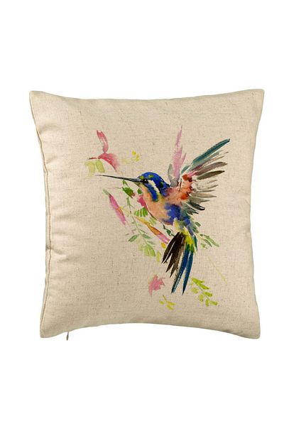 BEKZ Perna Decorativa, Model Watercolor Birds, 40x40 cm, Bej, Husa Detasabila, Burduf