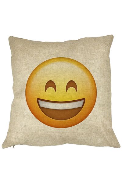 BEKZ Perna Decorativa Patrata Emoji Fericit, 40x40 cm, Husa Detasabila, Burduf