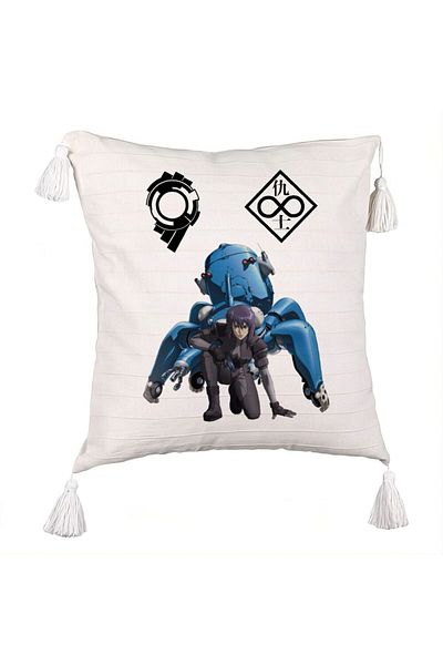 BEKZ Ghost in the Shell Fringed Pillowcase, 45x45 cm, Ecru, With zipper