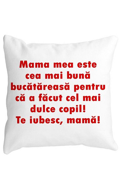 BEKZ Perna Decorativa, Model Pentru Mama Te iubesc 6,40x40 cm, Alba, Mata, Husa Detasabila, Burduf
