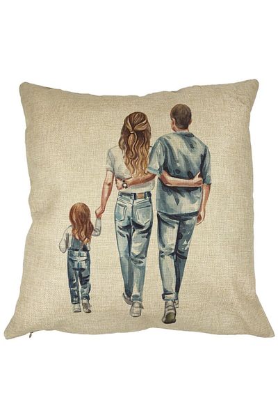 BEKZ Perna Decorativa, Family in Blue, 40x40 cm, Husa Detasabila, Burduf