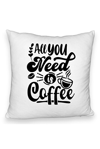 BEKZ Perna Decorativa Fluffy, Model All You Need is Coffee, 40x40 cm, Alba, Husa Detasabila, Burduf