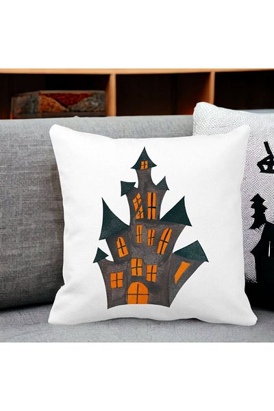 BEKZ Decorative Pillow with Halloween Motif 6, 40x40 cm, White, Matte, Removable Cover, Bellows