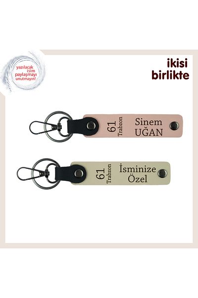 Miaju Armağan to See at Bayram Visits, Set of 2 Leather Keychains with 61 Written, Puppy Mouth-S Brown