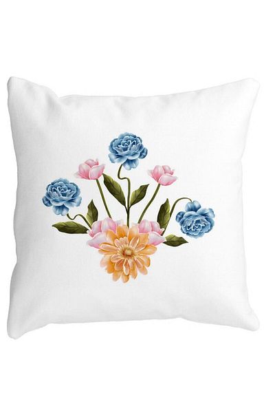 BEKZ Square Floral Pillowcase Pink Gold And Blue, 40x40 Cm, White, Matte