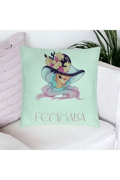 BEKZ Față de pernă, model cu semnul zodiacal Fecioară, 40x40 cm, verde mentă