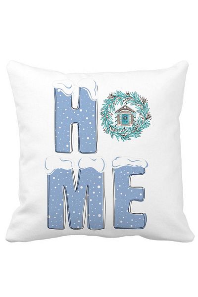 BEKZ Christmas Decorative Pillow, HOME, 40x40 cm, White, Matte, Removable Cover, Bellows