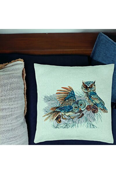 BEKZ Perna Decorativa de Craciun Bufnita Colorfull, 40x40 cm, Verde Menta, Husa Detasabila, Burduf