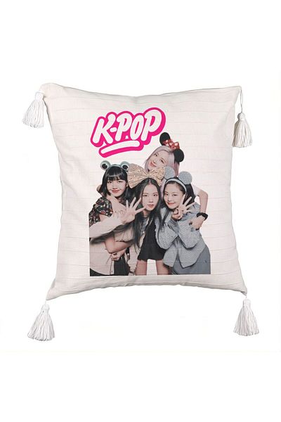 BEKZ K-pop Fringed Decorative Pillow, 45x45 cm, Ecru, With zipper