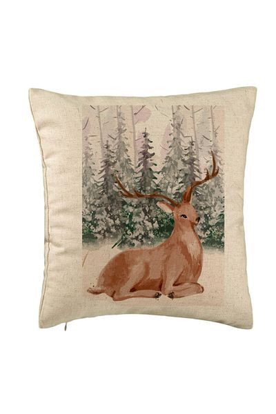 BEKZ Perna Decorativa cu tematica de Craciun, Cerb, 40x40 cm, Bej, Husa Detasabila, Burduf