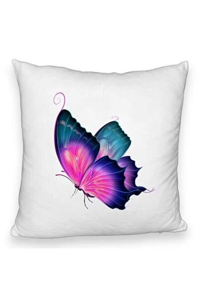 BEKZ Față de pernă pufoasă, model fluture multicolor, 40x40 cm, albă