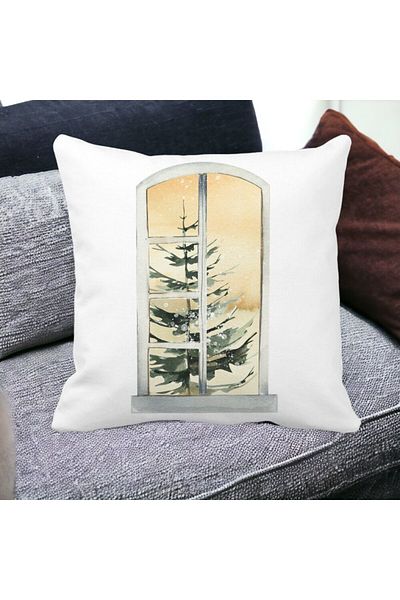 BEKZ Christmas Themed Decorative Pillow, 5, 40x40 cm, White, Matte, Removable Cover, Bellows