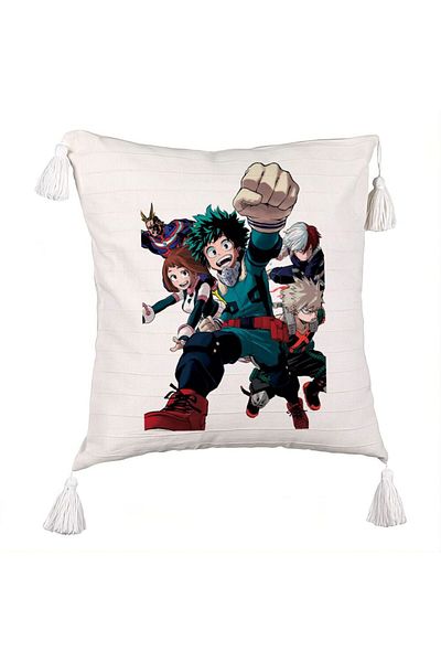 BEKZ Decorative Pillow with Fringes with My Hero Academia Characters 2, 45x45 cm, Ecru, With zipper