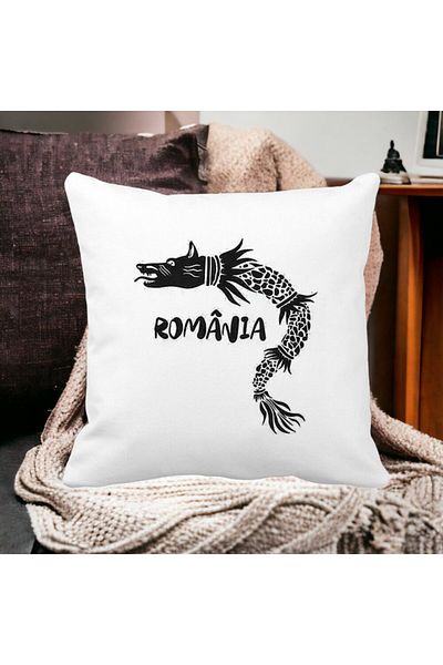 BEKZ Square Pillowcase Dacian Wolf Romania, 40x40 Cm, White, Matte