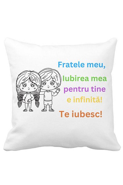 BEKZ Perna Decorativa Fratele meu 3, 40x40 cm, Alba, Mata, Husa Detasabila, Burduf