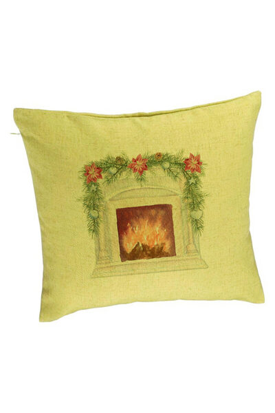 BEKZ Față de pernă cu tematică de Crăciun, șemineu, 40x40 cm, verde