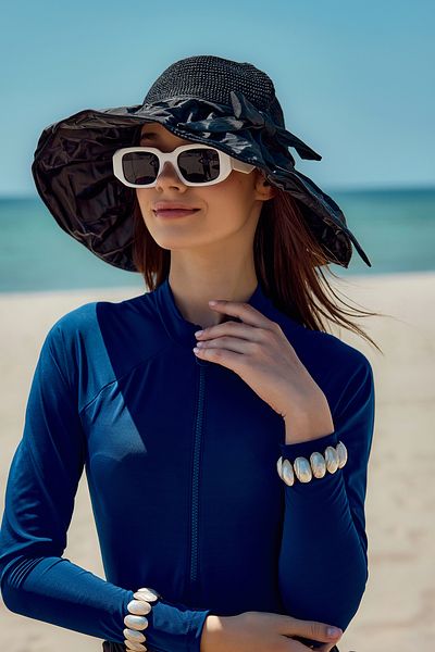 Remsa Mayo Knitted and Fabric Detailed Hat Sunscreen Beach Hat Rş-2111 Black