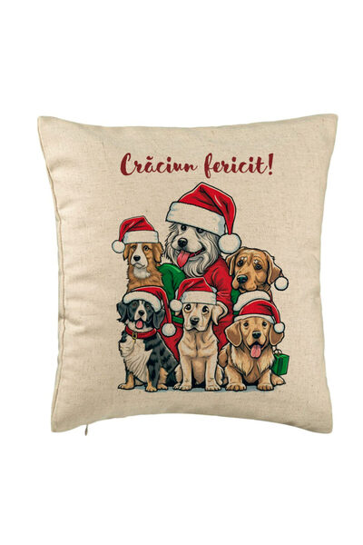 BEKZ Christmas Decorative Pillow with Puppies and Text, 40x40 cm, Beige, Remo...