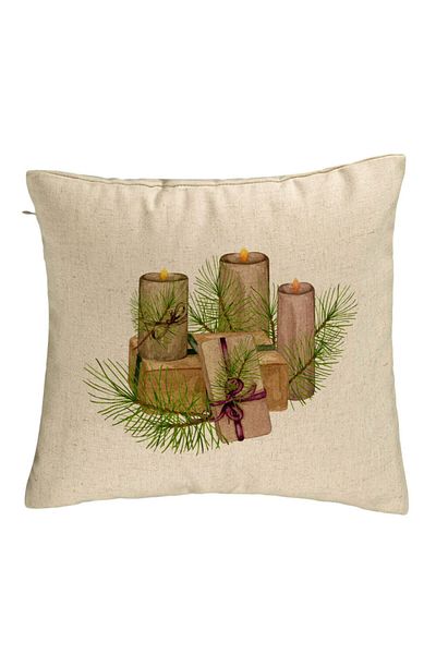 BEKZ Perna Decorativa cu tematica de Craciun, Lumanari, 7, 40x40 cm, Bej, Husa Detasabila, Burduf