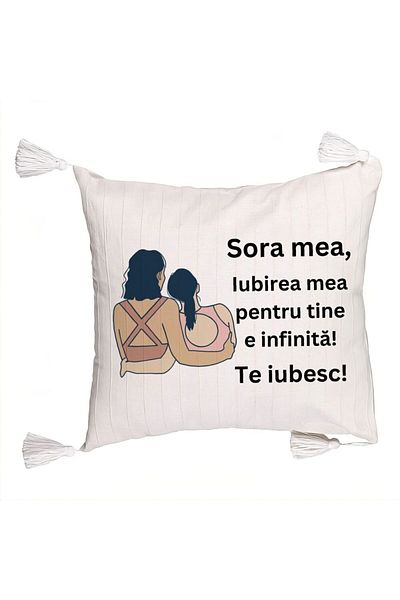 BEKZ Fringed Pillowcase My Sister 12, 45x45 cm, With zipper