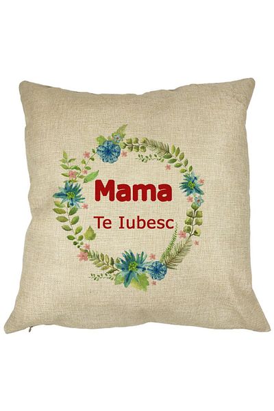 BEKZ Perna Decorativa Patrata Pentru Mama Te iubesc 2, 40x40 cm, Husa Detasabila, Burduf