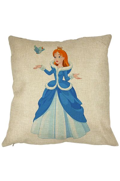 BEKZ Perna Decorativa Patrata Printesa si Paserea, 40x40 cm, Husa Detasabila, Burduf
