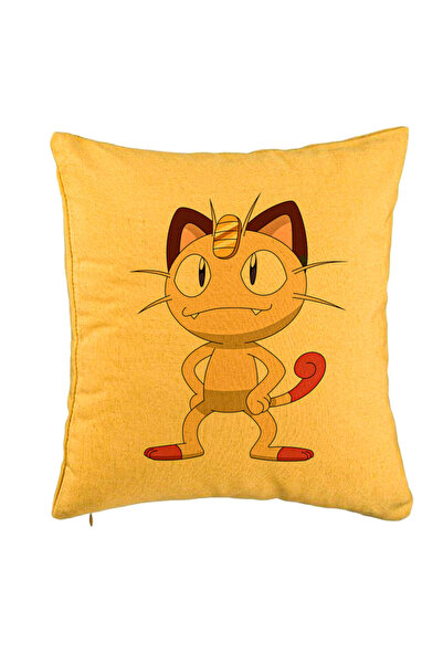 BEKZ Perna Decorativa, Model Pisica Pokemon, 40x40 cm, Galben, Husa Detasabil...