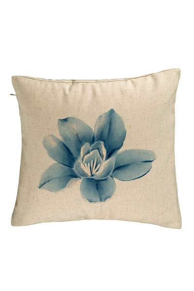 BEKZ Perna Decorativa, Model Florale Blue Flower, 40x40 cm, Bej, Husa Detasabila, Burduf