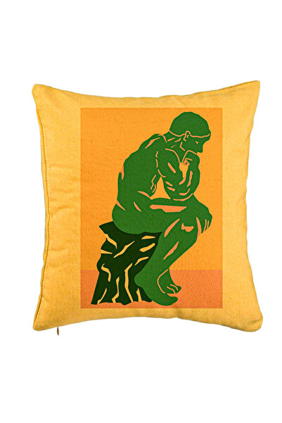 BEKZ Perna Decorativa, Model The Thinker, 40x40 cm, Galben, Husa Detasabila, Burduf