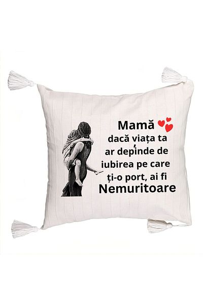 BEKZ Fringed Pillowcase, Pattern for Mother 2, 45x45 cm, Ecru, With zipper