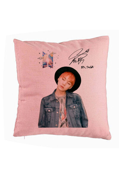 BEKZ Perna Decorativa BTS Suga 2, 40x40 cm, Roz, Husa Detasabila, Burduf