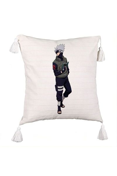 BEKZ Pillowcase with fringes with Naruto Kakashi, 45x45 cm, Ecru, With zipper