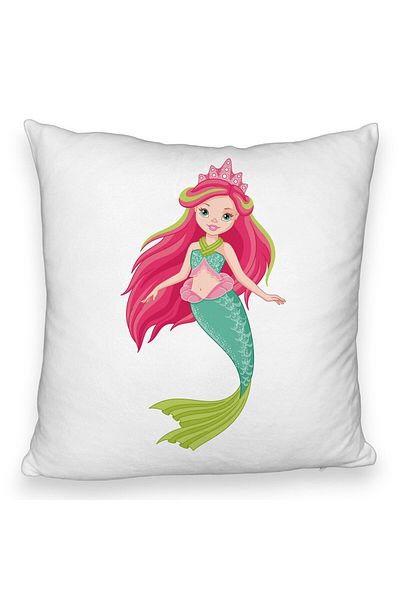 BEKZ Perna Decorativa Fluffy, Model Sirena Verde, 40x40 cm, Alba, Husa Detasabila, Burduf