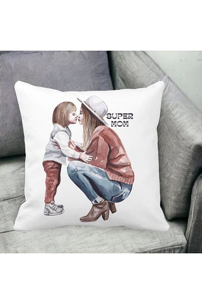 BEKZ Pillowcase, Super Mom, 40x40 Cm, White, Matte