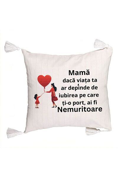 BEKZ Decorative Pillow with Fringes, Model for Mom 7, 45x45 cm, Ecru, With zipper