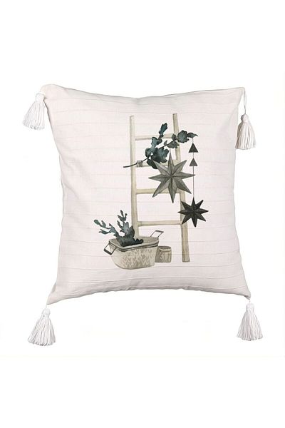 BEKZ Christmas themed fringed pillowcase, 12, 45x45 cm, Ecru, With zipper