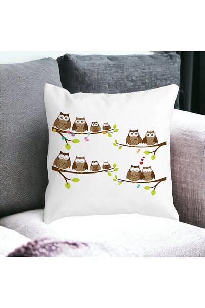 BEKZ Square Pillowcase Owls, 40x40 Cm, White, Matte