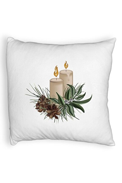BEKZ Пухкава декоративна възглавница с коледна тематика, Свещи, 8, 40x40 см, ...